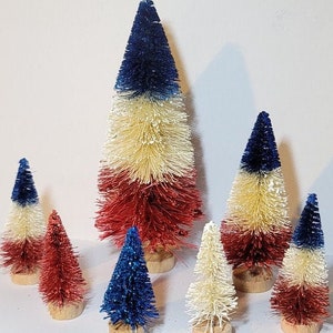 7pc 5&quot; Tall July 4th Red White & Blue Patriotic Holiday Sisal Bottle Brush Trees Bulk Crafts Supply Home Decor Free Shipping