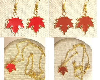 Herbst Blatt Anhänger Halskette & Ohrringe Set 18K YGP Thanksgiving Herbst Herbst Schmuck Halloween Kostenloser Versand - Ihre Wahl