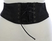Black Denim Stretch Corset Lace Up Belt Accessory Snap Button Closure Adjustable Stretchable One Size Fits Most Free Shipping