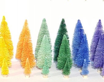 36pc Ultimate 12 Gemstone Colors 2", 3.5" and 5" Mini Sisal Bottle Brush Trees Lot Assorted Miniature Xmas Christmas Trees Free Shipping