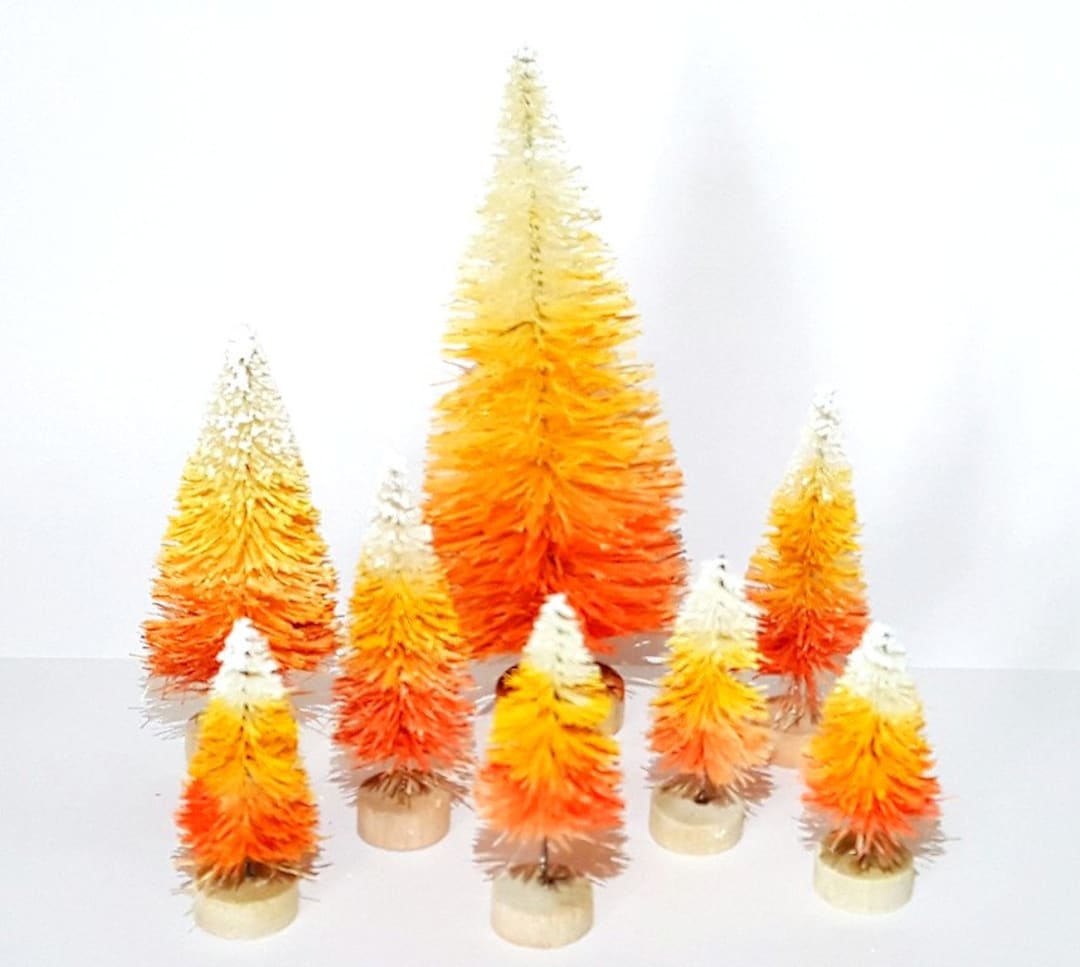 Lot of 8 Candy Corn HALLOWEEN Miniature Mini Ombre Sisal Bottle Brush ...