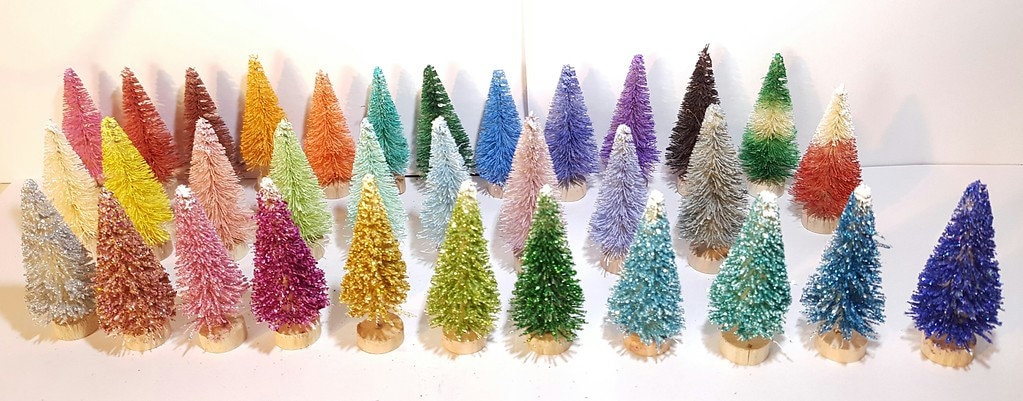 2-1/2" Mini Sisal Bottle Brush Miniature Xmas Pastel Rainbow Gem ...