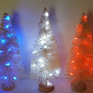 Set of 3 July 4th PATRIOTIC LED Red White Blue Fairy String Lights Bottle Brush Trees Centerpiece Table Holiday Decor Free Shipping