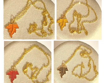 Fall Leaf Pendant Necklace with 18" Chain Stamped 18K YGP Thanksgiving Fall Autumn Jewelry Halloween Free Shipping - Your Choice