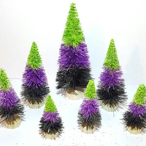 Lot of 7 WITCH Candy Corn HALLOWEEN halloween Miniature Mini Ombre Sisal Bottle Brush Trees Set Free Shipping Bulk Crafts Gift Supply Decor