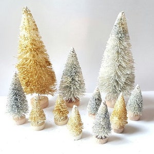 11 Mini Glittery Metallic Silver & Gold Miniature Sisal Bottle Brush Christmas Xmas Trees Bulk Wholesale Lot Free Shipping