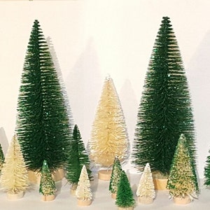 14 piece 8&quot; TALL Glittery Green & Ivory White Holiday Mix Mini Miniature Sisal Bottle Brush Trees Set Free Shipping Crafts Gift Supply Decor