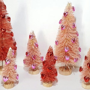 LOT 6 VALENTINE&#39;S DAY Gift Decor Assortment Red & Pink With Pink Red Metallic Hearts Miniature Bottle Brush Trees Crafts