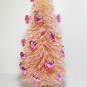 5&quot; Tall VALENTINE&#39;S DAY Gift Decor Pink w/ Pink Metallic Hearts Miniature Bottle Brush Trees Crafts Free Shipping