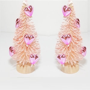 6Pc VALENTINE&#39;S DAY Gift Set Decor Pink Red White With Red & Pink Metallic Hearts Miniature Bottle Brush Trees Bulk Crafts Free Shipping