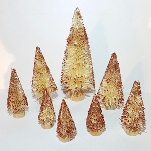 8 Pc Autumn Harvest Fall Ivory White Orange Metallic Flocked Miniature Mini Sisal Bottle Brush Trees Set Crafts Gift Supply Home Decor