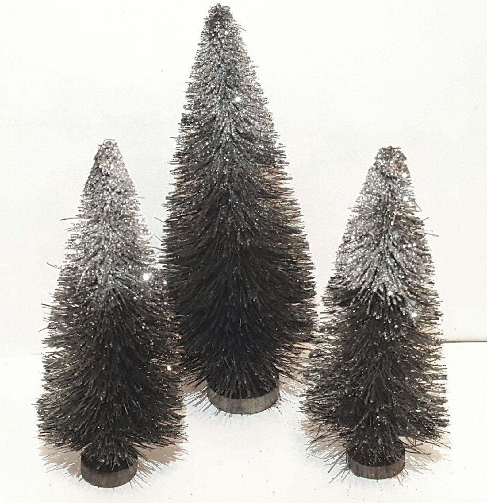 3pc Set 5" and 6" BLACK & Sparkling SILVER HALLOWEEN Miniature Mini ...