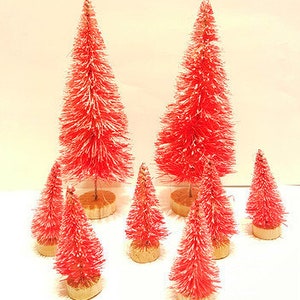 LOT of 8 Valentine&#39;s Day Gift Decor True Red Miniature Bottle Brush Trees Free Shipping