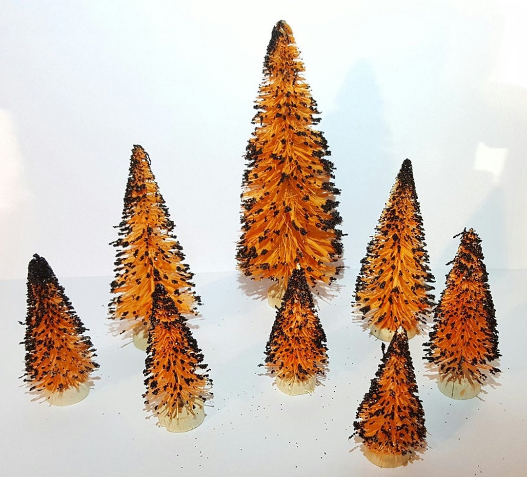 Set 8 Spooky HALLOWEEN Orange With Black Glitter Flocked Branches ...