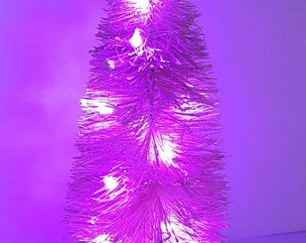 7" Barbie Pink with PINK LED Light Up Christmas Bottle Brush Miniature Mini Xmas Tree Free Shipping