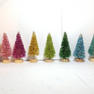 Christmas Rainbow Forest Mini Trees - Bottle Brush Gold Base