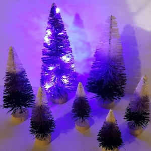 Light up LED 5" Tall Purple Candy Corn HALLOWEEN Miniature Mini Ombre Sisal Bottle Brush Trees Set of 7 Bulk Crafts Gift Supply Home Decor