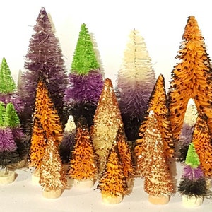 Ultimate 37pc HALLOWEEN Miniature Mini Sisal Bottle Brush Trees Set Candy Corn Glitter LED Free Shipping Bulk Crafts Gift Supply Decor