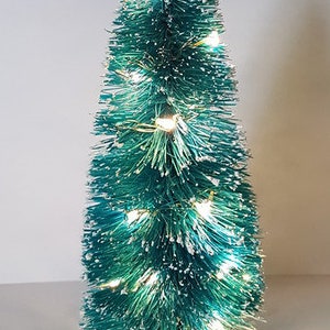 5" & 7" WHITE LED Light Up Fairy Garden String Lighted Flocked Sisal Bottle Brush Miniature Mini Xmas Tree Free Shipping!