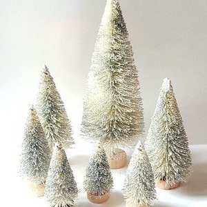 8 Mini Glittery Metallic Silver Miniature Sisal Bottle Brush Christmas Xmas Trees Bulk Wholesale Lot Free Shipping