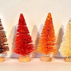 4pc Fall Autumn Bottle Brush Tree Set Brown Orange Rust Ivory White rustic farmhouse decor