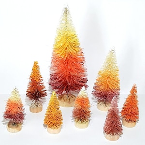 Lot of 8 Country Mix Mini Candy Corn HALLOWEEN Miniature Sisal Bottle Brush Trees Set Free Shipping Bulk Crafts Gift Supply Decor