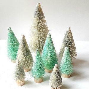 9 Mini Aqua Blue & Glittery Metallic Silver Miniature Sisal Bottle Brush Christmas Xmas Trees Bulk Wholesale Lot Free Shipping