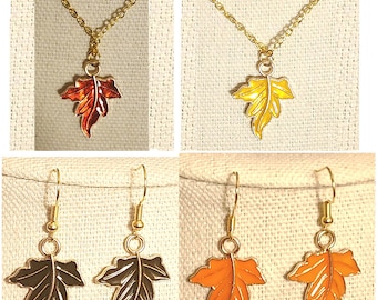 Herbst Blatt Anhänger Halskette & Ohrringe Set 18K YGP Thanksgiving Herbst Herbst Schmuck Halloween Kostenloser Versand - Ihre Wahl - Style #2