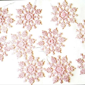 10 Large 3-1/2&quot; Special Edition Pink Snowflake Christmas Tree Ornaments with Aurora Borealis Pixie Dust Glitter Free Shipping