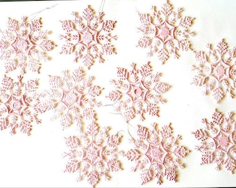 10 Large 3-1/2" Special Edition Pink Snowflake Christmas Tree Ornaments with Aurora Borealis Pixie Dust Glitter Free Shipping