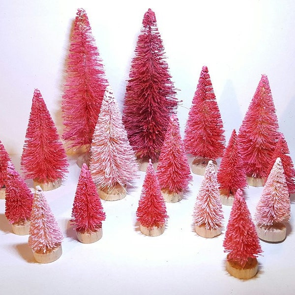 16pc Valentine's Day Mini Miniature Red & Pink Flocked Sisal Bottle Brush Trees Gift Decor Display Free Shipping Bulk Crafts Decor Supply