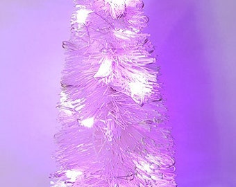 5" LED Light Up PINK Fairy String Lighted Flocked Sisal Bottle Brush Miniature Mini Xmas Tree Free Shipping