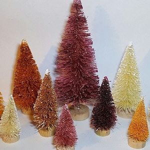 10pc ULTIMATE Brown Amber Pumpkin RUSTIC Fall COUNTRY Flocked Mini Miniature Sisal Bottle Brush Trees Free Shipping Bulk Crafts Decor Supply