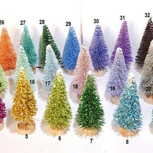 5&quot; Mini Sisal Bottle Brush Miniature Xmas Pastel Rainbow Gem Christmas Trees Retro Style Snow Village Dollhouse