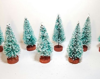 8 arbres VINTAGE brosse à bouteille base mica écailles en bois rouge Japon miniature sisal bouteille brosse neige Noël arbres de Noël livraison gratuite