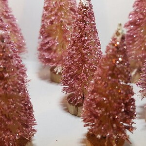 8 Glittery METALLIC PINK Mini Miniature Sisal Bottle Brush Trees Mini Xmas Trees Free Shipping Snow Village image 2