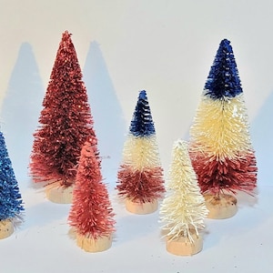 8pc July 4th Red White & Blue Patriotic Holiday Sisal Bottle Brush Trees Bulk Crafts Supply Home Decor Free Shipping
