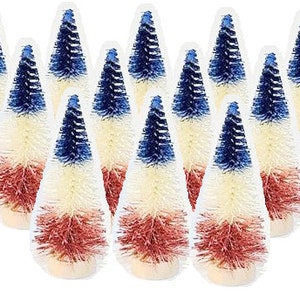 Set of 12 July 4th Red White & Blue Patriotic Holiday Sisal Bottle Brush Trees Bulk Crafts Supply Centerpiece Home Decor Free Shipping