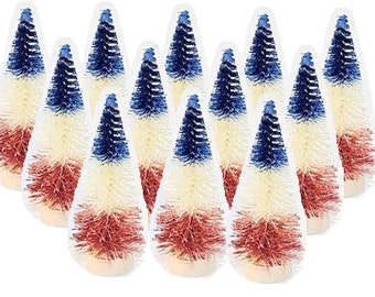 Set of 12 July 4th Red White & Blue Patriotic Holiday Sisal Bottle Brush Trees Bulk Crafts Supply Centerpiece Home Decor Free Shipping