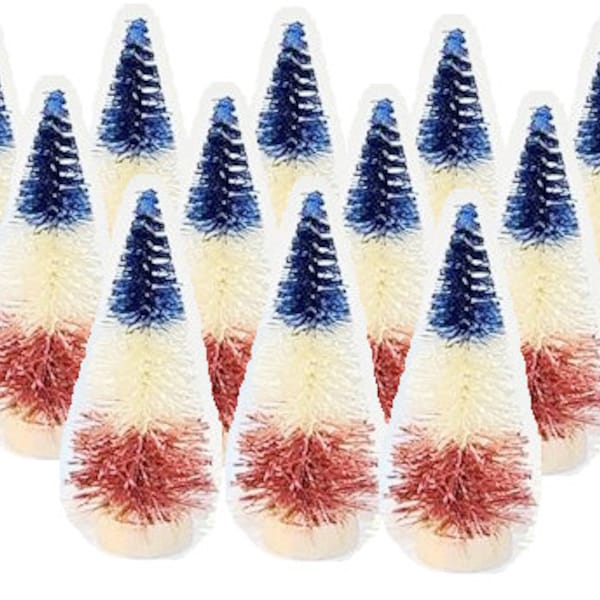 Set of 12 July 4th Red White & Blue Patriotic Holiday Sisal Bottle Brush Trees Bulk Crafts Supply Centerpiece Home Decor Free Shipping