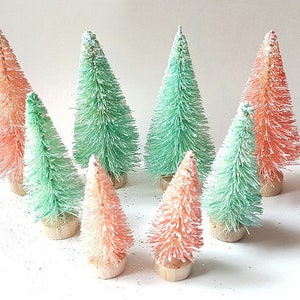 8 Mini Light Pink & Aqua Blue Cotton Holiday Candy Mix Miniature Sisal Bottle Brush Christmas Xmas Trees Bulk Wholesale Lot Free Shipping