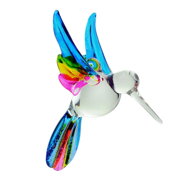 Hand Painted Glass Hummingbird Ornament - Festive Hanging Multi-Color Bird Pendant Figurine for Tree, Porch, or Patio - Sun Catcher Decor