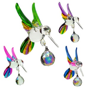 Hummingbird Ornament Crystal Ball Glass Blown Figurine 20mm Ball 4 Colors Hummingbirds
