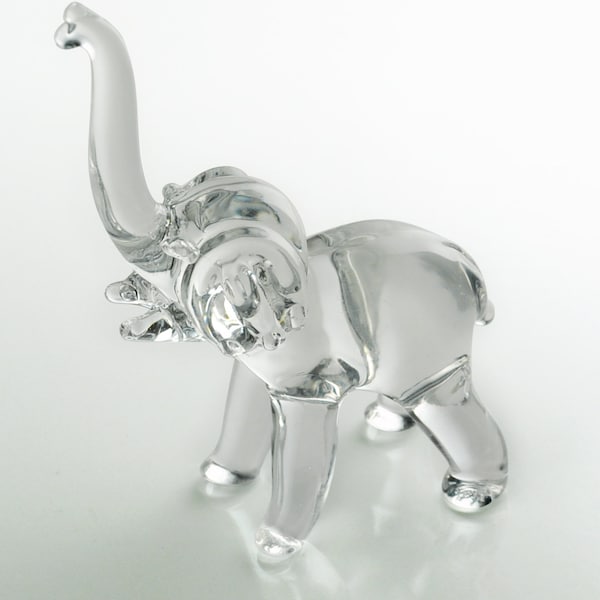 Small Lucky Elephant Charm for the Holidays - Handcrafted Small Glass Elephant Figurine - Unique Festive Home Decor Accent