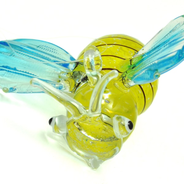 Bumble Bee Multi-Colors Ornament Crystal Glass Blown Figurine Yellow Blue