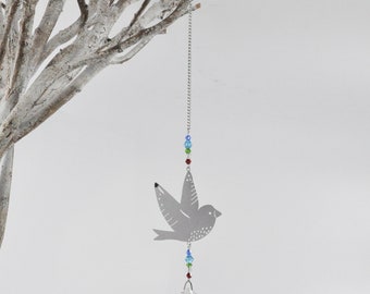 Hummingbird Suncatcher with Crystal, Stainless Steel Bird Ornament