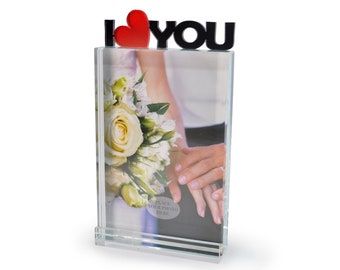 I Love You Glass Photo Frame - Valentines Day, Wedding, and Anniversary Gift (4"x6")