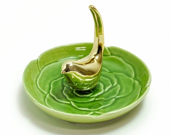 Bird Ceramic Ring Dish, Gold Silver Jewelry Dish, Ring Holder, Earrings Jewelry Display, Jewelry Organizer Ring Box