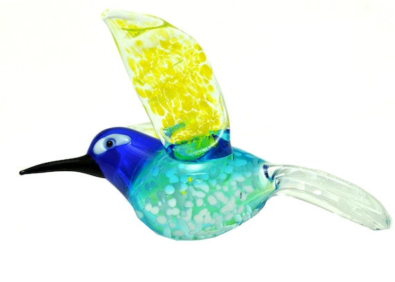 Hand Blown Glass Hummingbird Ornament 3/" Multi Color Hanging Bird Ornament A