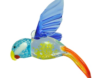 Multicolored Glass Blown Parakeet Crystal Figurine Blue-Orange